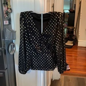 Banana‎ Republic fully lined sheer arm wrap blouse with metallic dots. NWOT